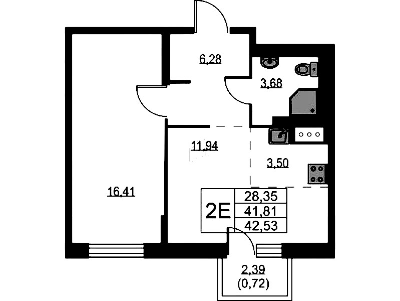 1-комнатная квартира 42.53 м², 3/9 эт., ЖК «Квартал Лаголово»
